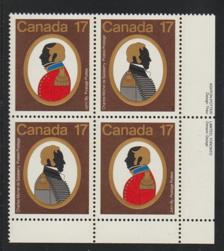 Canada 820a Colonels - Se-tenant Plate block  LR - MNH