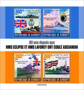 DJIBUTI - 2023 - HMS Eclipse & Laforey - Perf 4v Sheet - Mint Never Hinged