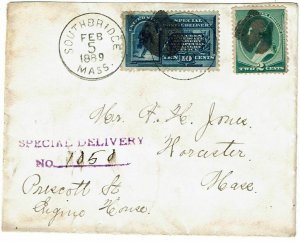 1889 Southbridge, MA cancel on special delivery cover, E1 $225