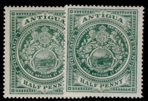 ANTIGUA EDVII SG41 + 42, ½d SHADE VARIETIES, M MINT. Cat £13.