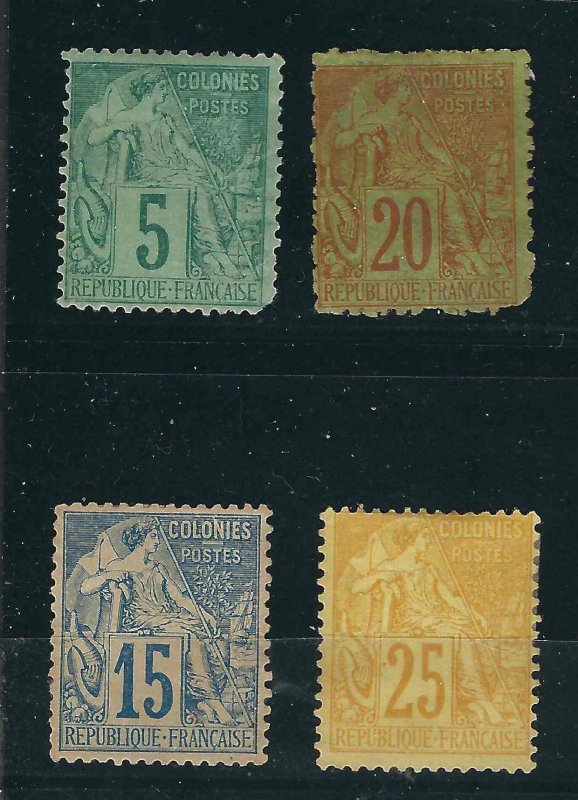 French Colonies 4 Different MNG F/VF1881 SCV $94.50
