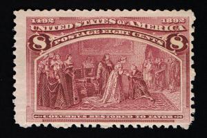 GENUINE SCOTT #236 MINT OG LH 1893 MAGENTA 8¢ COLUMBIAN EXPOSITION ISSUE