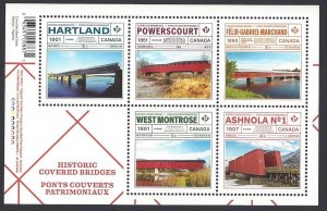 Canada #3180 MNH ss, Historic covered bridges, issued 2019