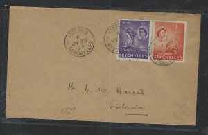 SEYCHELLES  COVER (P1002B) 1957 QEII 2C FISH+3C TURTLE COVER VICTORIA LOCAL 