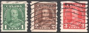 Canada SC#228-230 1¢-3¢ King George V Coil Singles (1935) Used