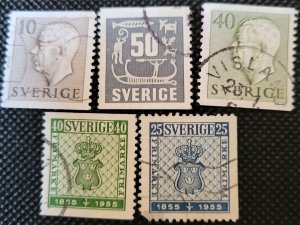 Sweden, 1954-55, Arms, King & Rock Carvings, 10o-50o, used, SCV$1.35