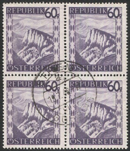 AUSTRIA 1945  Sc 474  60g Used  Block of 4  VF, Strem uber Gussing cancel