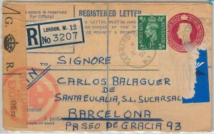 50675   GB -  POSTAL HISTORY -   STATIONERY Registered COVER to SPAIN 1951