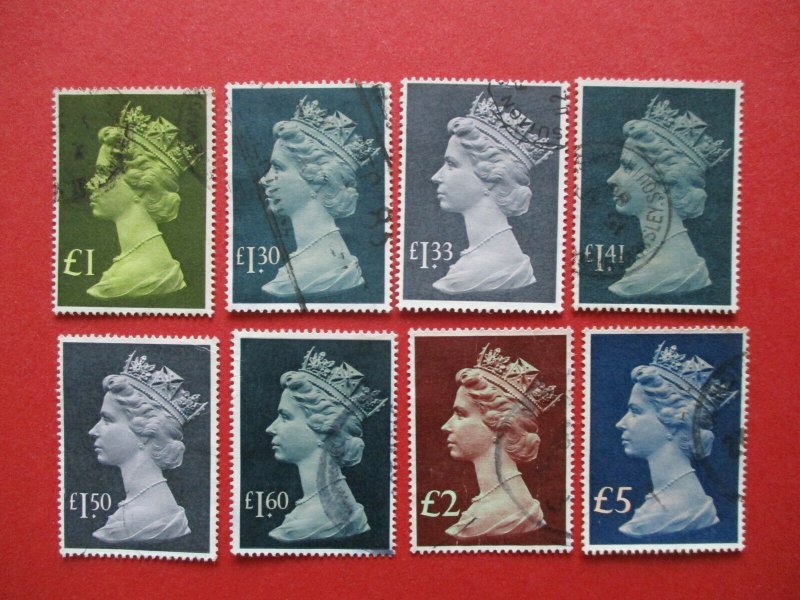 SG1026-8 & SG1026b-f  Great Britain Elizabeth II 1977-87 High Values Used