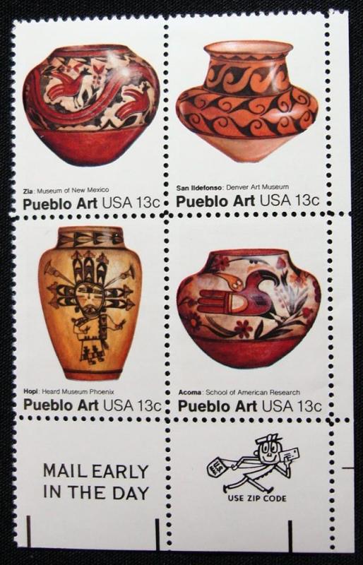 US #1706-1709 MNH Zip Block of 4, Pueblo Pottery, L10