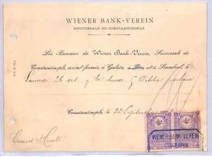 TURKEY OTTOMAN EMPIRE REVENUE 1908 *WIENER BANK* Document Constantinople YA342