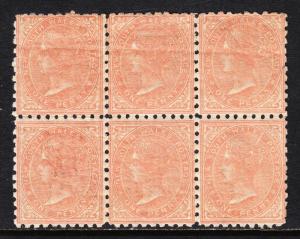 NEW SOUTH WALES — SCOTT 61a (SG 222)— 1882 1d SALMON — MH — BLOCK/6 W/PLATE FLAW
