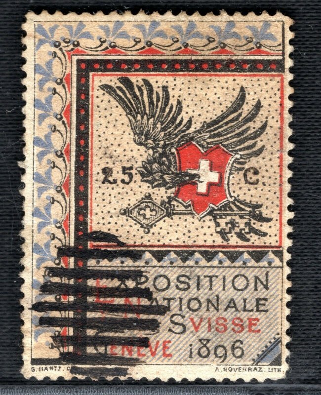 GENEVA Early EXHIBITION STAMP/LABEL Switzerland 1896 Used ex Collection WHITE149