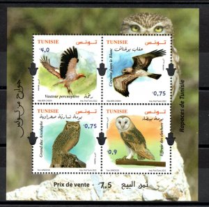 2022- Tunisia- Tunisian Birds - Raptors - Eagle- Vulture - Owl- Block MNH** 