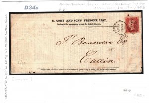 GB WALES Cover SHIPPING LIST Coal & Iron 1858 {samwells-covers} D34b