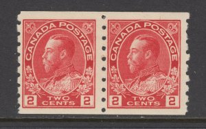 Canada Sc 127 MLH. 1912 2c carmine Admiral coil, perf 8 horizontal pair, fresh