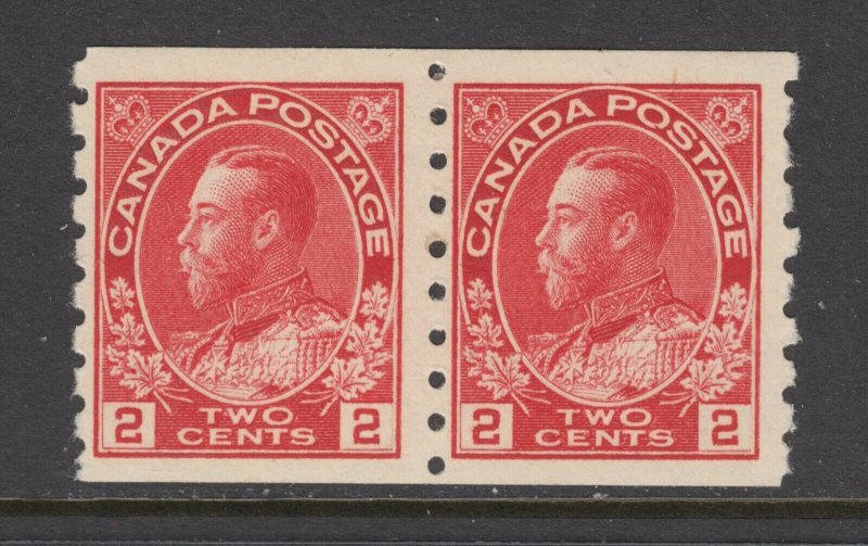 Canada Sc 127 MLH. 1912 2c carmine Admiral coil, perf 8 horizontal pair, fresh