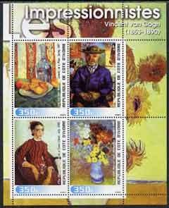 IVORY COAST - 2003 - Impressionists, V van Gogh -Perf 4v Sheet-MNH-Private Issue