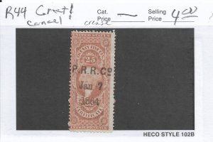 25c Certificate, Sc #R44c w/1864 Hand Stamp (51783)