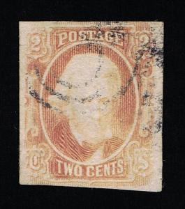 GENUINE CONFEDERATE CSA SCOTT #8a USED 2¢ PALE RED JACKSON - ARCHER & DALY