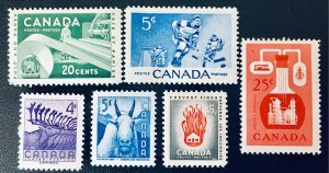 Canada #359-364 Set of 1956 Canadian commemoratives. Six stamps.  Mostly MNH