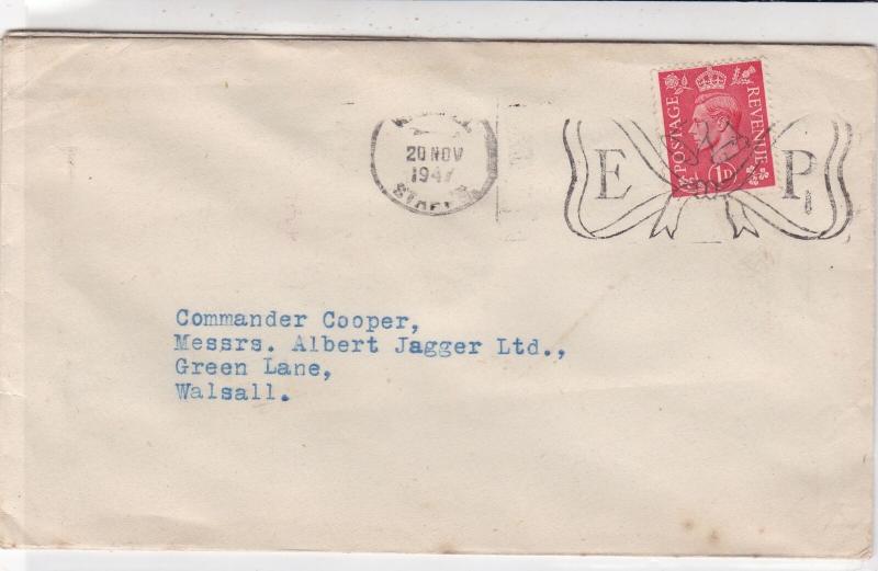 Princess Elizabeth 1947 Wedding Slogan Postmark Stamps Cover Ref 33261