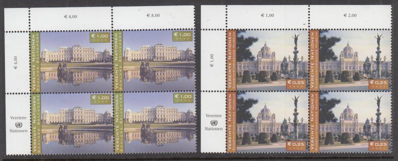 UN Vienna 327-328 Inscription Plate Blocks MNH VF