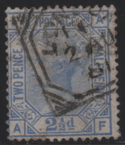 82 SG157 Plate 23  2 1/2d Blue A-F