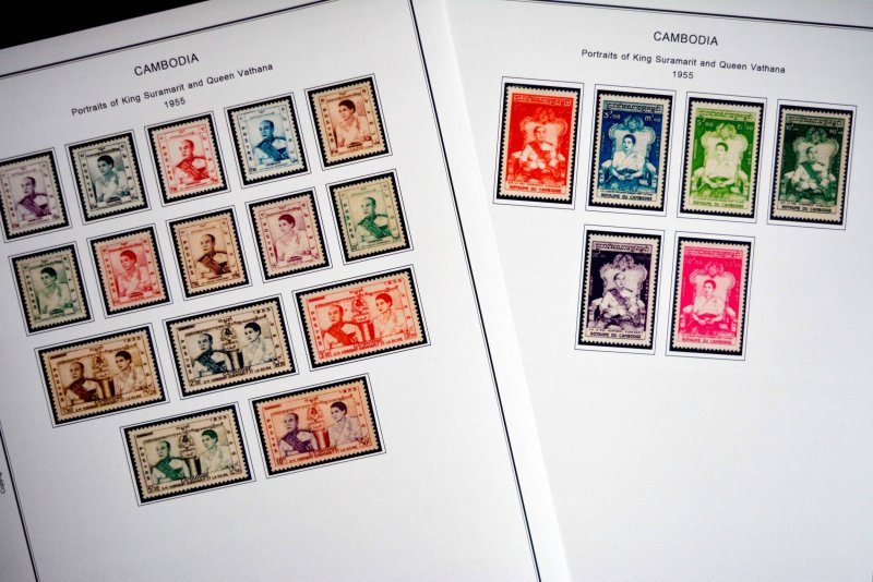 COLOR PRINTED FRENCH SE ASIA 1886-1956 STAMP ALBUM PAGES (32 illustrated pages)