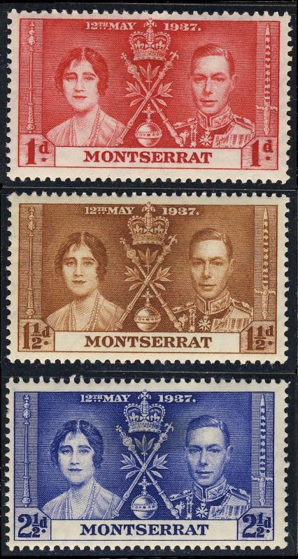 MONTSERRAT - 1937 SG 98/100 KGVI CORONATION SET of 3 Mint* (MOGH / MM)