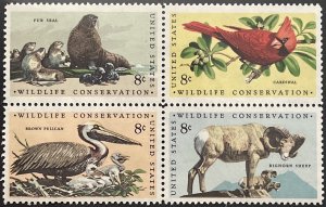 Scott #1464-1467 1972 8¢ Wildlife Conservation MNH OG Se-tenant block of 4