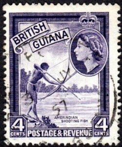 British Guiana 256 - Used - 4c Indian Bowfishing (1954)