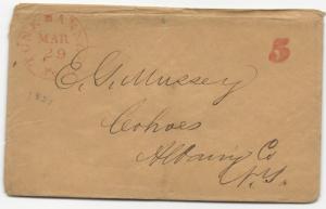 US Stampless Cover Red Tunk Hannock, PA CDS March 29, 1851 5c Rate