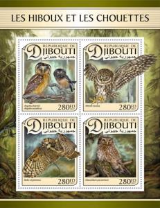 DJIBOUTI 2017 SHEET OWLS BIRDS WILDLIFE