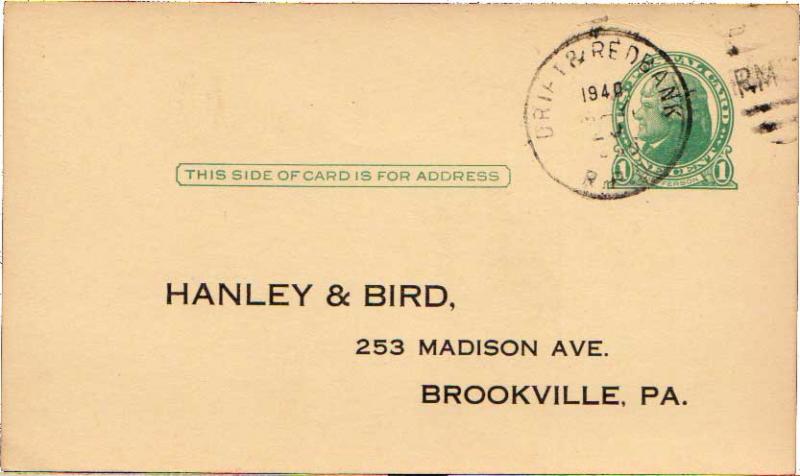 United States U.S. R.P.O.'s Drift & Redbank 1940 217-F-2  Postal Card.
