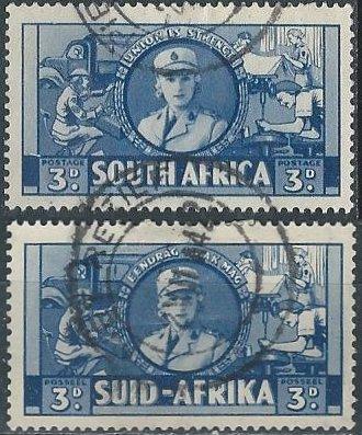 South Africa 85 (used separated pair) 3p women’s services, dp blue (1941)