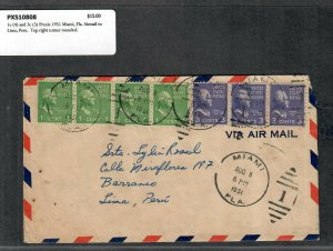 1951 Prexie Cover 1c (4) + 3c (3) Miami FL Airmail