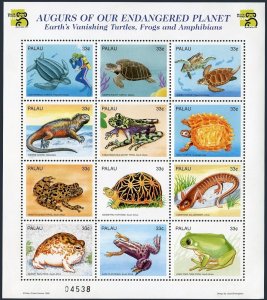 Palau 495 al sheet, 496-497, MNH. Turtle, Frog, Iguana, Crocodile. 1999.