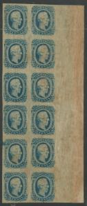 CSA Scott #12 (KB) Mint OG NH Right Sheet Margin Block of 12 Confederate Stamps