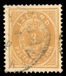 Iceland #15 Cat$30, 1892 3a orange, used