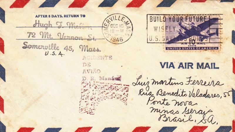 1946, Somerville, MA to Brazil, Airmail (21876)