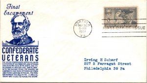 FDC 1951 SC #998 Blue Anderson Cachet - Norfolk VA - Single - J264