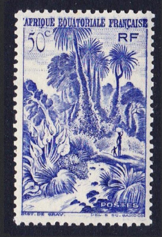 Fr. Eq. Africa Palms and Cataract 1v 50c blue MH SG#238 SC#169