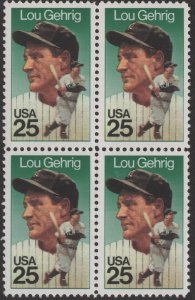 SC#2417 25¢ Lou Gehrig Block of Four (1989) MNH