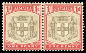 Jamaica 1903 1d grey & carmine pair SER.ET for SERVIET var VFM. SG 34,34a.