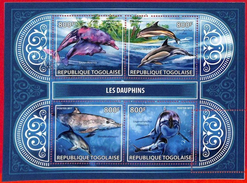 A3082 - TOGO, ERROR MISSPERF, Miniature sheet: 2017, Dolphins, Marine Life