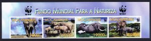 Mozambique WWF Savannah Elephant Birds Ibises Top Imperf strip of 4v 2002