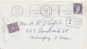 Canada 4c QEII Wilding Coil 1961 Toronto, Ontario to Winnipeg, Man.  Shortpai...