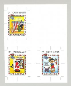 Caicos #22-31 Disney, Christmas 9v & 1v S/S on 3v Imperf Proofs