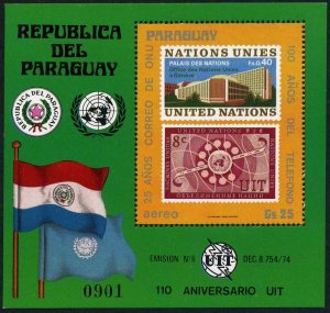 Paraguay C447 sheet,MNH.Mi 2882 Bl.291. UN Postal Administration,25,ITU-110,1976